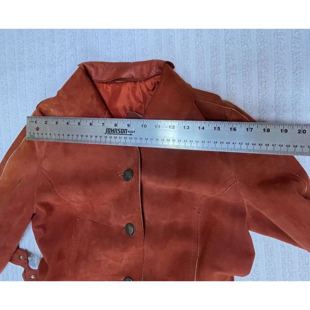 Vintage Kyller Of Sweden Womens Button Down Belted Leather Coat Jacket Brown - Picture 6 of 11